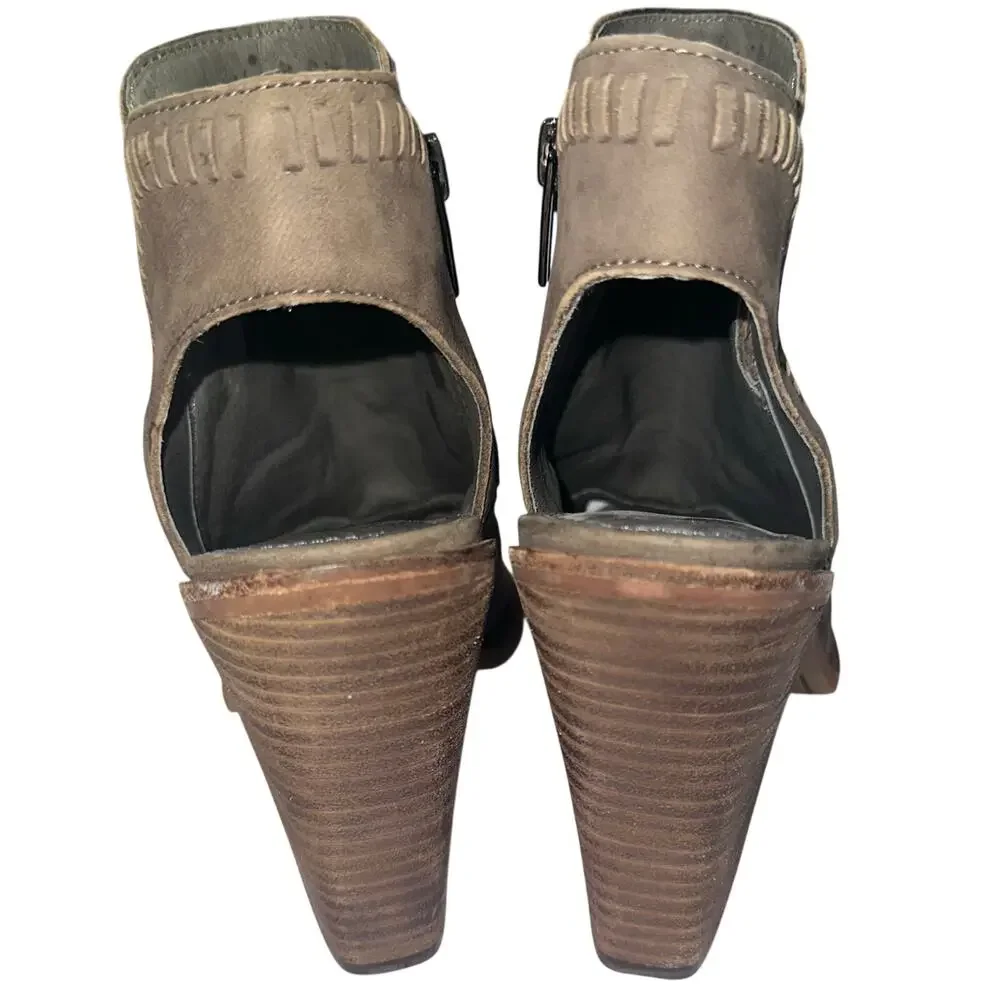 Vince Camuto Karinta Brown Grey Leather Open Toe Heeled Shoes Size 8.5